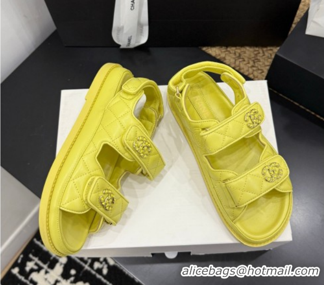 Cheap Price Chanel Lambskin Leather Strap Flat Slides Sandal with Chain CC CH030614 Yellow 2026