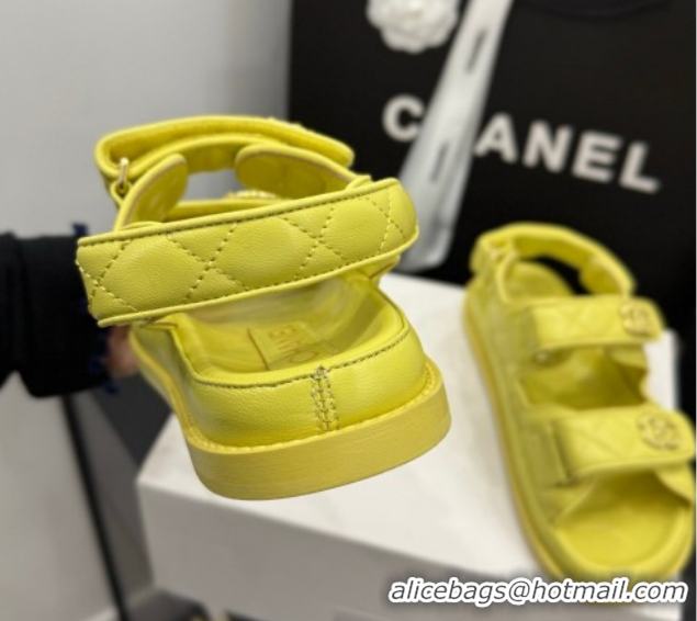 Cheap Price Chanel Lambskin Leather Strap Flat Slides Sandal with Chain CC CH030614 Yellow 2026