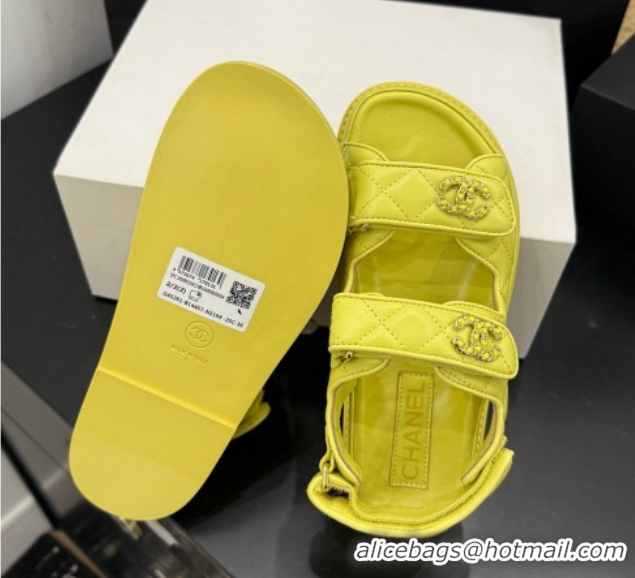 Cheap Price Chanel Lambskin Leather Strap Flat Slides Sandal with Chain CC CH030614 Yellow 2026