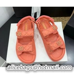 Perfect Chanel Lambskin Leather Strap Flat Sandals with Chain CC CH030614 Orange 2026
