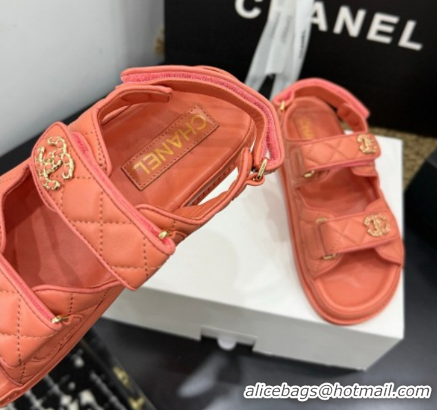 Perfect Chanel Lambskin Leather Strap Flat Sandals with Chain CC CH030614 Orange 2026