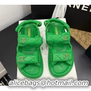 Buy Discount Chanel Lambskin Leather Strap Flat Sandals with Chain CC CH030614 Green 2026