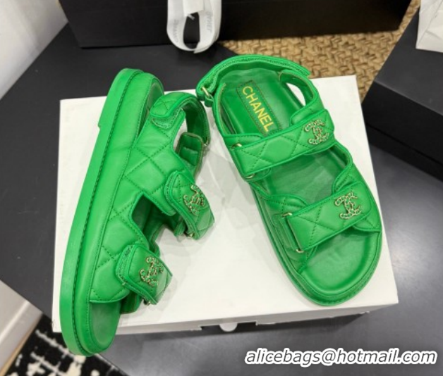 Buy Discount Chanel Lambskin Leather Strap Flat Sandals with Chain CC CH030614 Green 2026