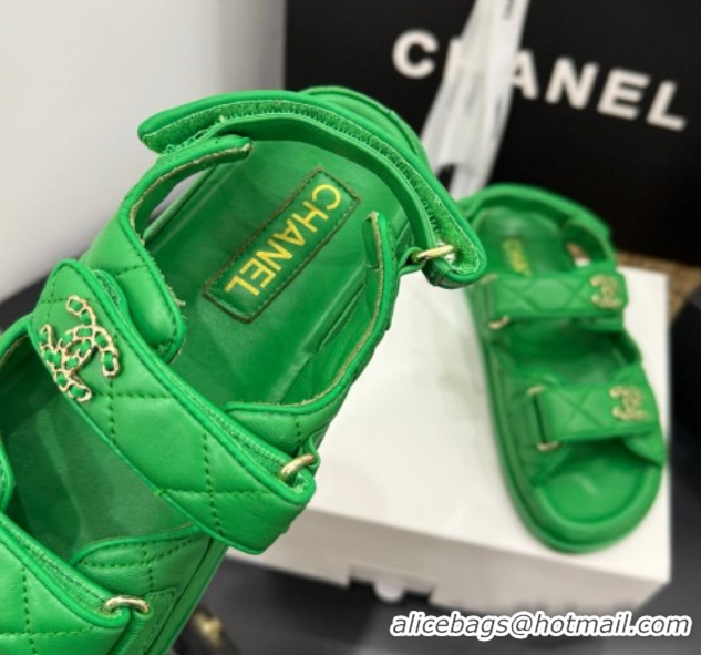 Buy Discount Chanel Lambskin Leather Strap Flat Sandals with Chain CC CH030614 Green 2026