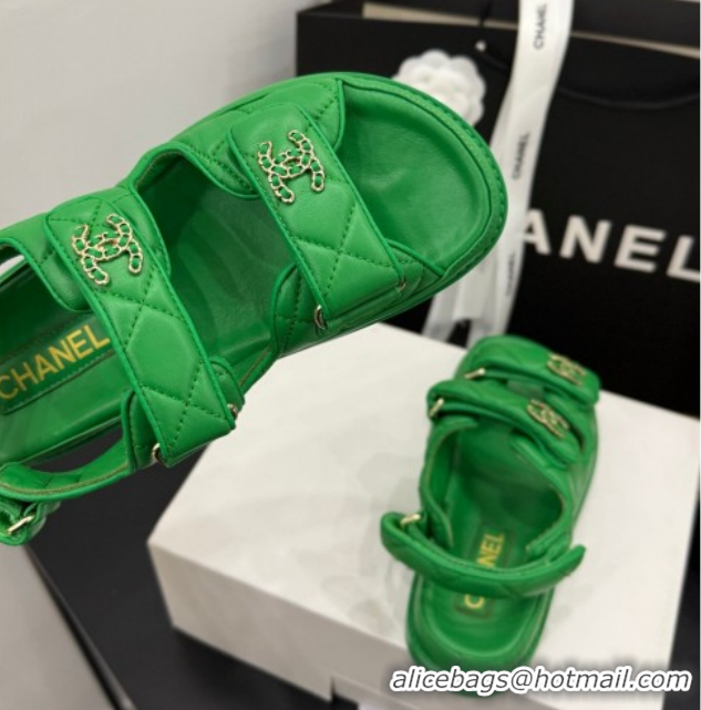 Buy Discount Chanel Lambskin Leather Strap Flat Sandals with Chain CC CH030614 Green 2026