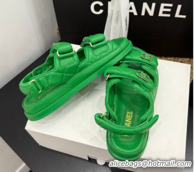 Buy Discount Chanel Lambskin Leather Strap Flat Sandals with Chain CC CH030614 Green 2026