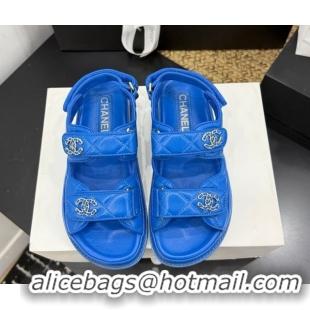 Pretty Style Chanel Lambskin Leather Strap Flat Sandals with Chain CC CH030614 Sky Blue 2026