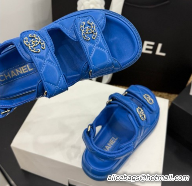 Pretty Style Chanel Lambskin Leather Strap Flat Sandals with Chain CC CH030614 Sky Blue 2026