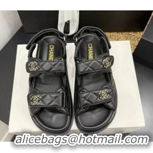 Top Design Chanel Lambskin Leather Strap Flat Sandals with Chain CC CH030614 Black 2026