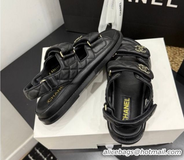 Top Design Chanel Lambskin Leather Strap Flat Sandals with Chain CC CH030614 Black 2026