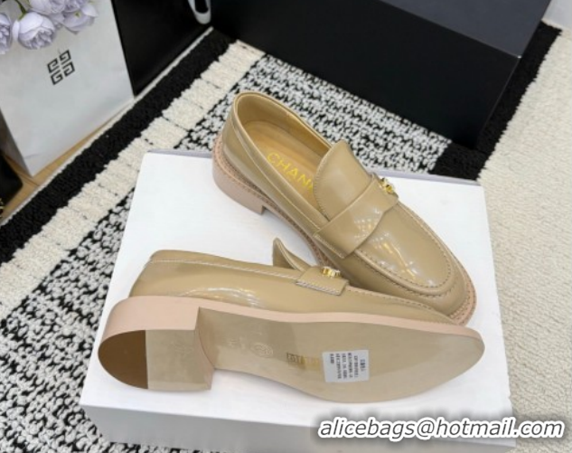 Popular Style Chanel Calfskin Leather Loafers with Strass CC Strap G46995 Beige 2026