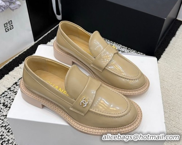 Popular Style Chanel Calfskin Leather Loafers with Strass CC Strap G46995 Beige 2026