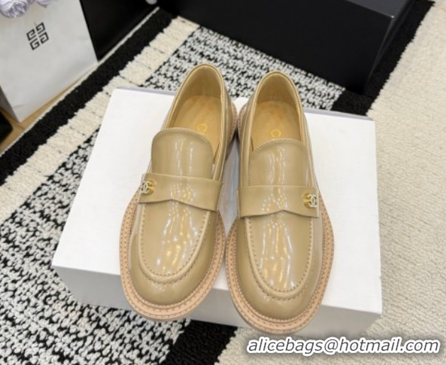 Popular Style Chanel Calfskin Leather Loafers with Strass CC Strap G46995 Beige 2026