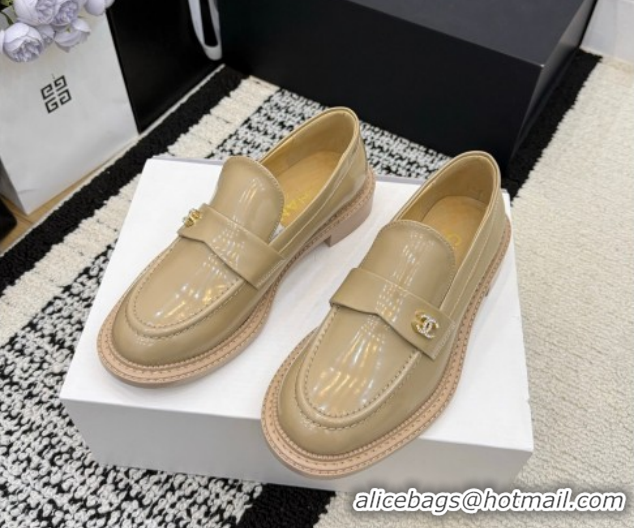 Popular Style Chanel Calfskin Leather Loafers with Strass CC Strap G46995 Beige 2026