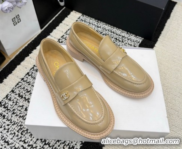 Popular Style Chanel Calfskin Leather Loafers with Strass CC Strap G46995 Beige 2026
