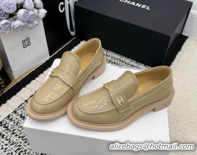 Popular Style Chanel Calfskin Leather Loafers with Strass CC Strap G46995 Beige 2026