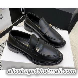Best Product Chanel Calfskin Leather Loafers with Strass CC Strap G46995 Black 2026