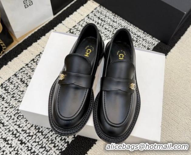 Best Product Chanel Calfskin Leather Loafers with Strass CC Strap G46995 Black 2026