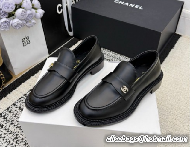 Best Product Chanel Calfskin Leather Loafers with Strass CC Strap G46995 Black 2026