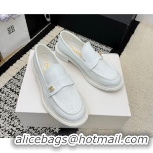 Shop Duplicate Chanel Calfskin Leather Loafers with Strass CC Strap G46995 White 2026
