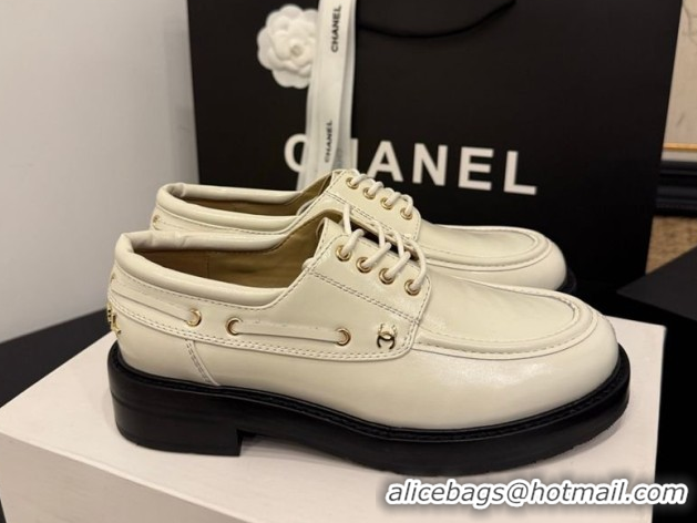 Luxurious Chanel Shiny Calfskin Leather Laced-up Shoes CH030615 White 2026