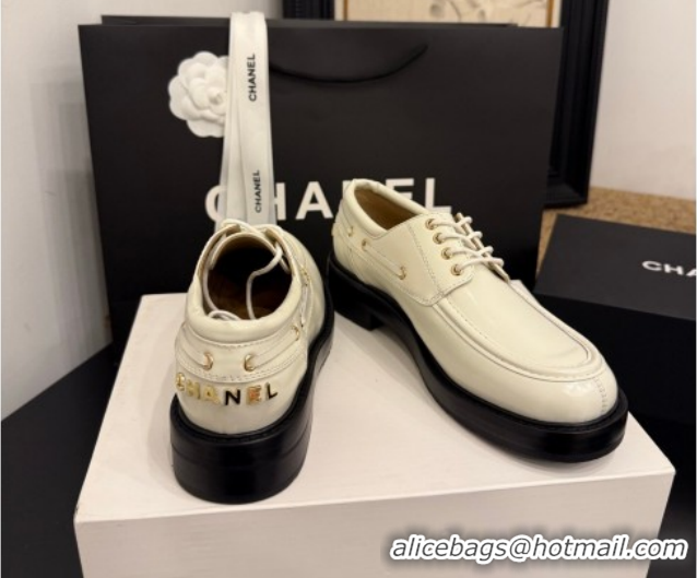 Luxurious Chanel Shiny Calfskin Leather Laced-up Shoes CH030615 White 2026
