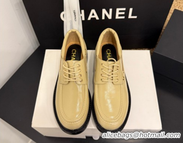 Luxury Cheap Chanel Shiny Calfskin Leather Laced-up Shoes CH030615 Beige 2026