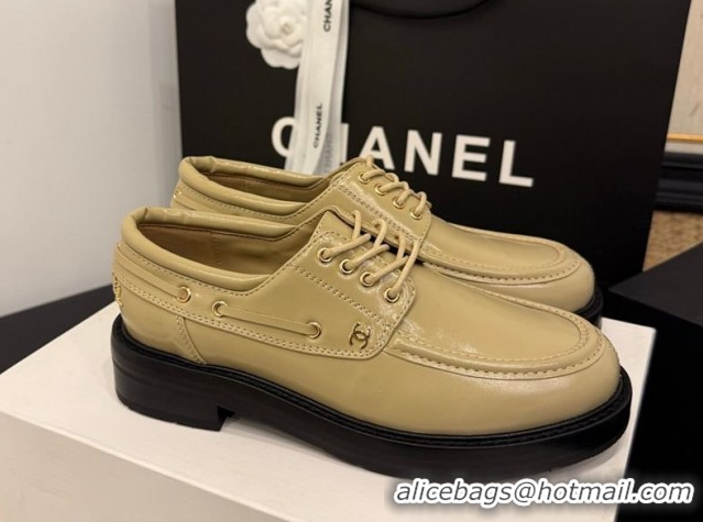 Luxury Cheap Chanel Shiny Calfskin Leather Laced-up Shoes CH030615 Beige 2026