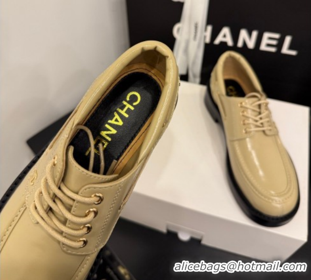 Luxury Cheap Chanel Shiny Calfskin Leather Laced-up Shoes CH030615 Beige 2026