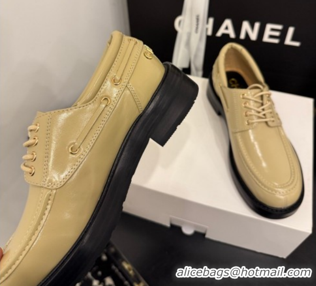 Luxury Cheap Chanel Shiny Calfskin Leather Laced-up Shoes CH030615 Beige 2026