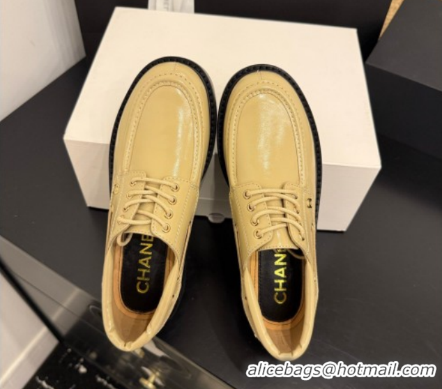 Luxury Cheap Chanel Shiny Calfskin Leather Laced-up Shoes CH030615 Beige 2026