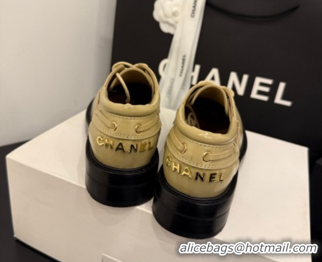 Luxury Cheap Chanel Shiny Calfskin Leather Laced-up Shoes CH030615 Beige 2026