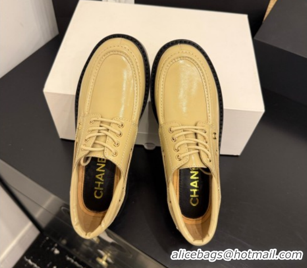 Luxury Cheap Chanel Shiny Calfskin Leather Laced-up Shoes CH030615 Beige 2026