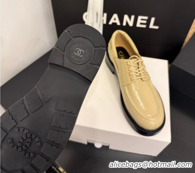 Luxury Cheap Chanel Shiny Calfskin Leather Laced-up Shoes CH030615 Beige 2026