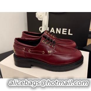 Stylish Chanel Shiny Calfskin Leather Laced-up Shoes CH030615 Red 2026