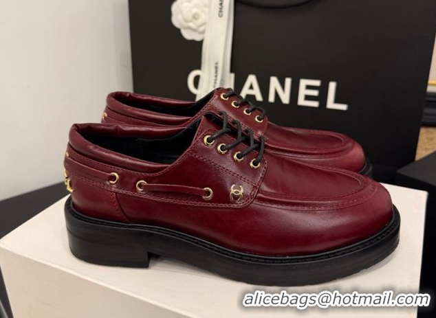 Stylish Chanel Shiny Calfskin Leather Laced-up Shoes CH030615 Red 2026