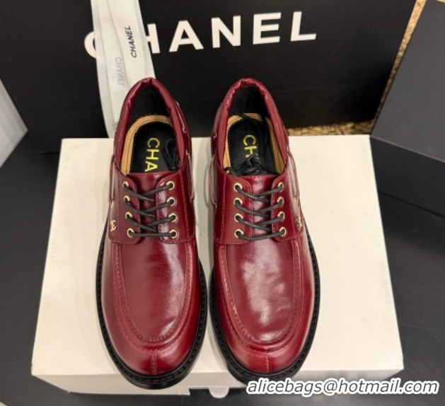 Stylish Chanel Shiny Calfskin Leather Laced-up Shoes CH030615 Red 2026