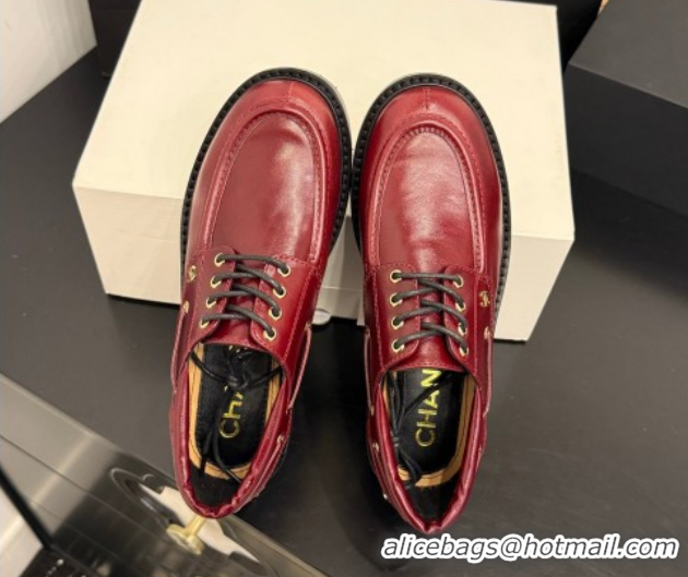 Stylish Chanel Shiny Calfskin Leather Laced-up Shoes CH030615 Red 2026
