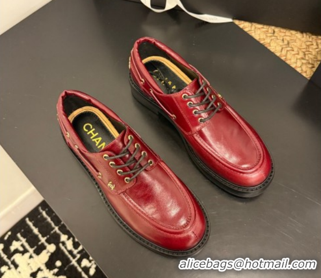 Stylish Chanel Shiny Calfskin Leather Laced-up Shoes CH030615 Red 2026