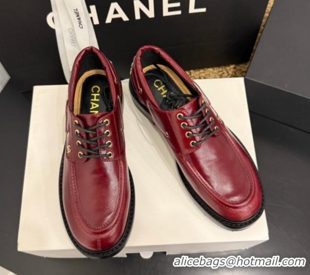 Stylish Chanel Shiny Calfskin Leather Laced-up Shoes CH030615 Red 2026