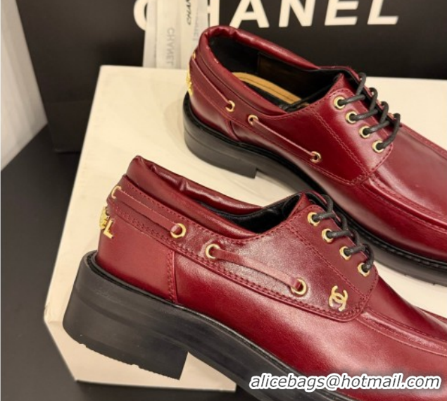 Stylish Chanel Shiny Calfskin Leather Laced-up Shoes CH030615 Red 2026