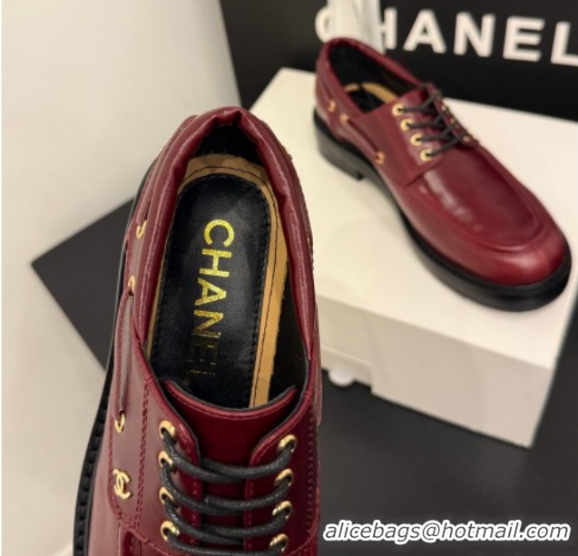 Stylish Chanel Shiny Calfskin Leather Laced-up Shoes CH030615 Red 2026
