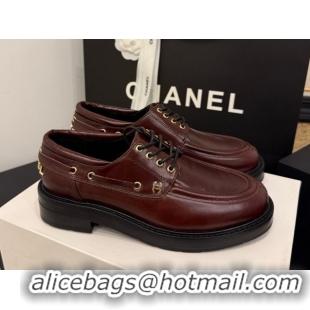 Hot Style Chanel Shiny Calfskin Leather Laced-up Shoes CH030615 Dark Brown 2026