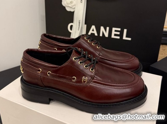 Hot Style Chanel Shiny Calfskin Leather Laced-up Shoes CH030615 Dark Brown 2026