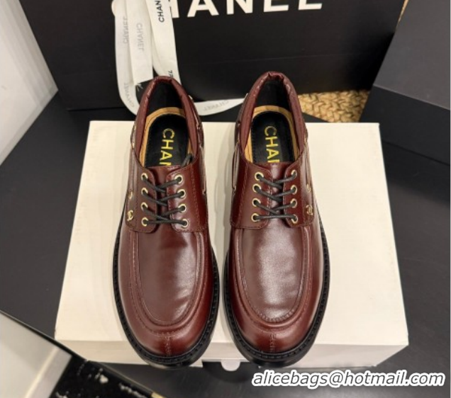 Hot Style Chanel Shiny Calfskin Leather Laced-up Shoes CH030615 Dark Brown 2026