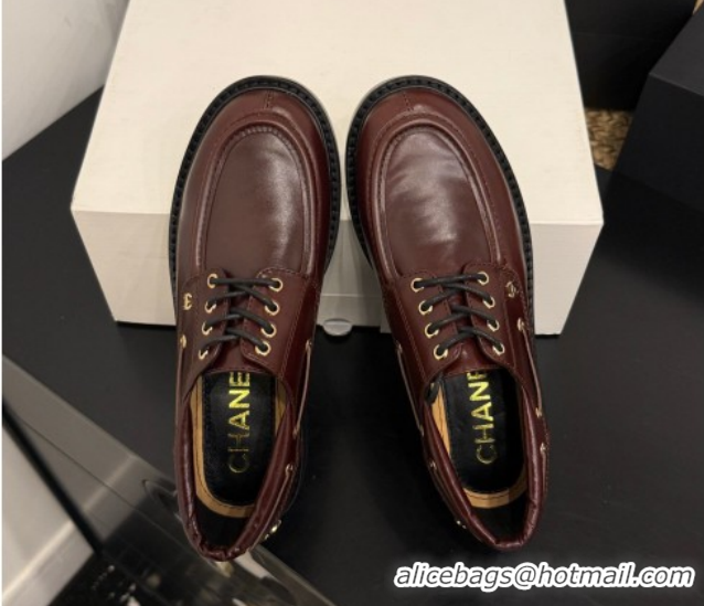 Hot Style Chanel Shiny Calfskin Leather Laced-up Shoes CH030615 Dark Brown 2026