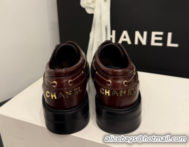 Hot Style Chanel Shiny Calfskin Leather Laced-up Shoes CH030615 Dark Brown 2026