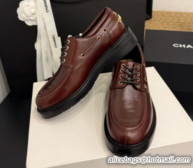 Hot Style Chanel Shiny Calfskin Leather Laced-up Shoes CH030615 Dark Brown 2026