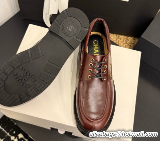 Hot Style Chanel Shiny Calfskin Leather Laced-up Shoes CH030615 Dark Brown 2026