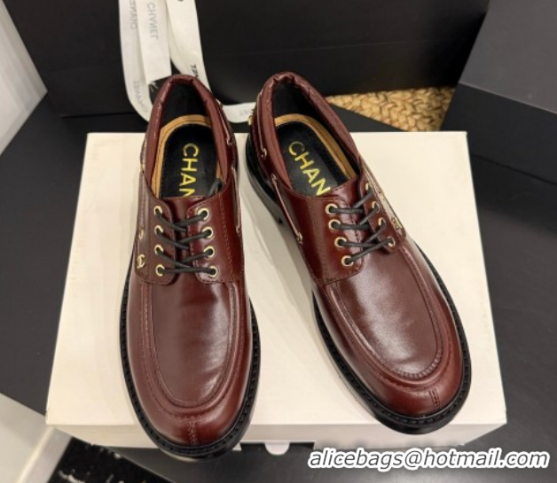 Hot Style Chanel Shiny Calfskin Leather Laced-up Shoes CH030615 Dark Brown 2026